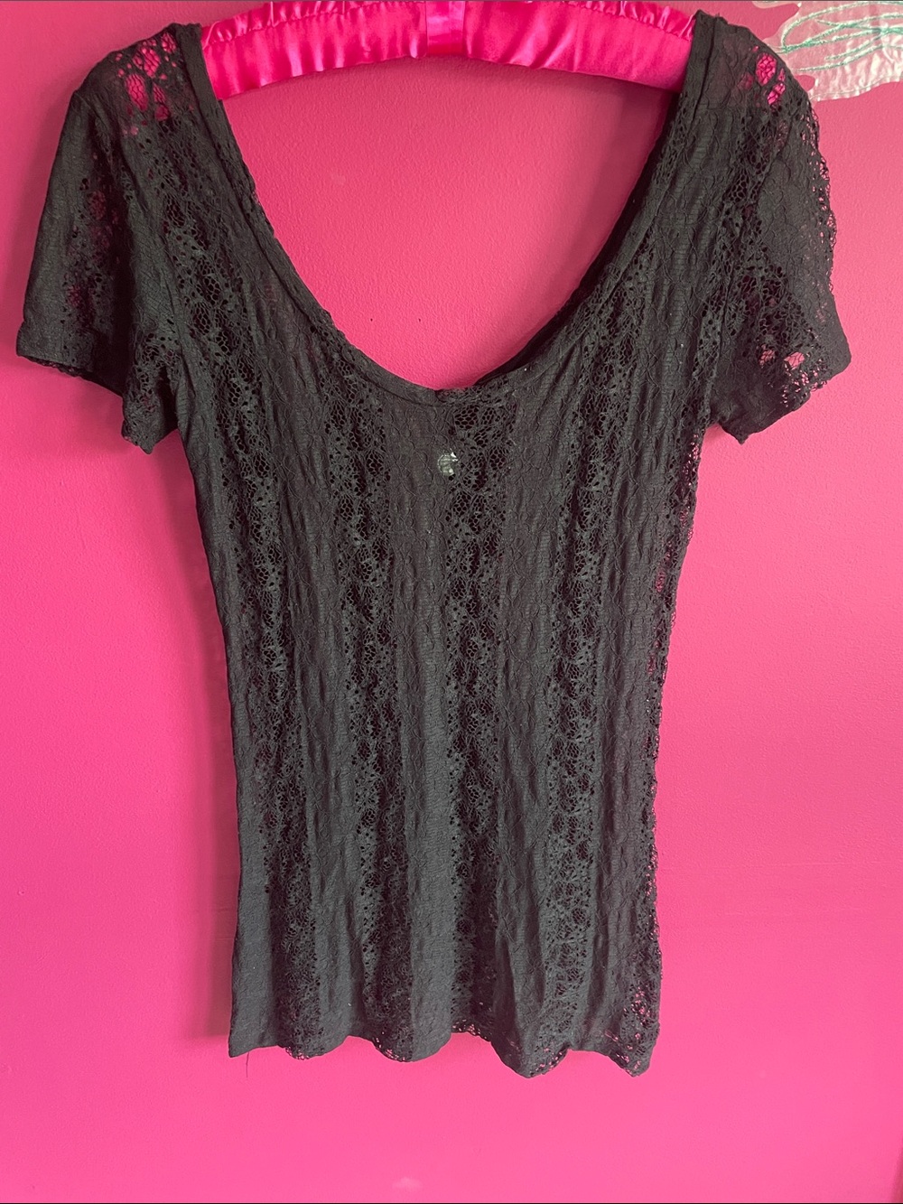 BKE Black Lace Scoop Neck Short Sleeve Camisole